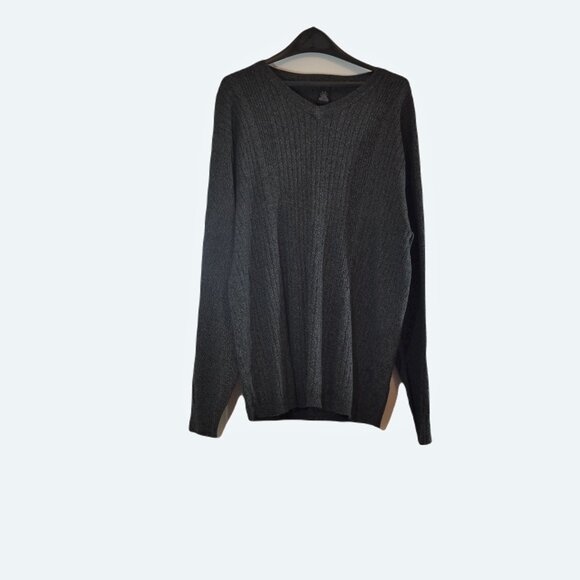 Pierre Cardin Men's Classic V-Neck Cable Knit Sweater Charcoal Grey size M - Picture 1 of 6